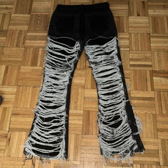 Fashion Nova Black Shredded Bootcut Jeans - Picture 6 of 7